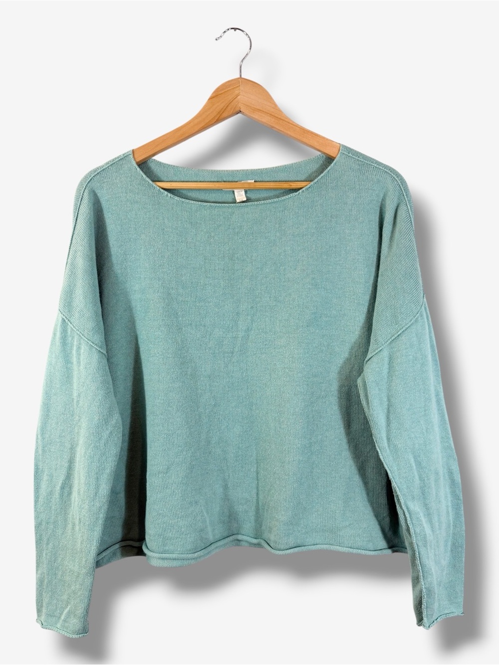 Eileen Fisher Seafoam Green Organic Cotton Boat Neck Slouchy Sweater Size S